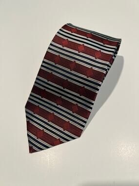 The Art Institue of Chicago Men's Silk Necktie Red Black Stripes Geometric JL